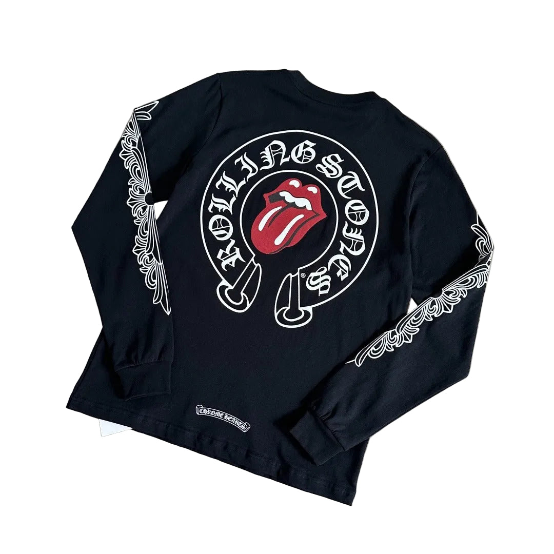 Chrome Hearts x The Rolling Stones Floral Sleeve Pocket Long-Sleeve T-Shirt in black.