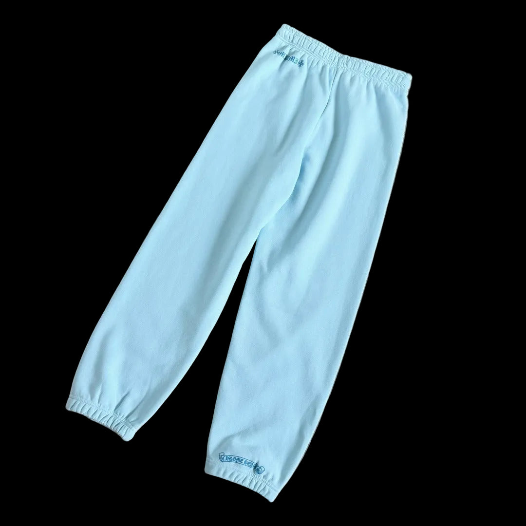 the Chrome Hearts Miami Art Basel Exclusive "Vine Dagger" Sweatpants in a light baby blue colorway