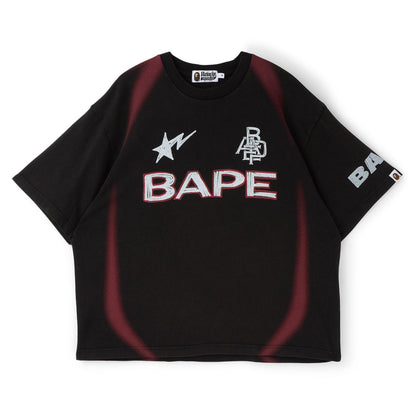 A Bathing Ape Heavy Wash Hand Draw Football Multi Logo Relaxed Fit Tee M (Black)