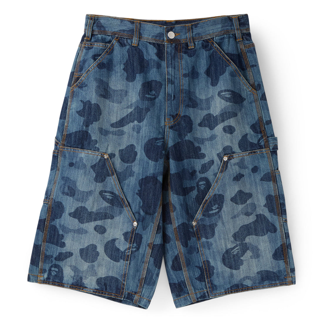 A Bathing Ape 1St Camo Double Knee 13 Oz Relaxed Fit Denim Shorts M (Indigo)