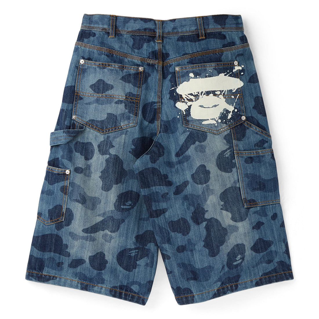 A Bathing Ape 1St Camo Double Knee 13 Oz Relaxed Fit Denim Shorts M (Indigo)