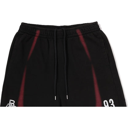 HEAVY WASH HAND DRAW FOOTBALL LOGO RELAXED FIT SWEAT SHORTS MENS