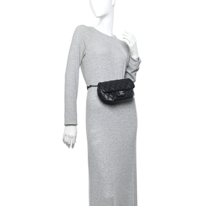 Calfskin Quilted CC Uniform Flap Belt Bag Black