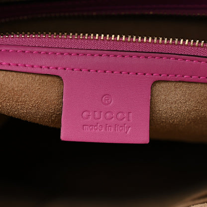 GG Supreme Monogram Medium Zippered Bucket Tote Beige Hibiscus Red New Rosette