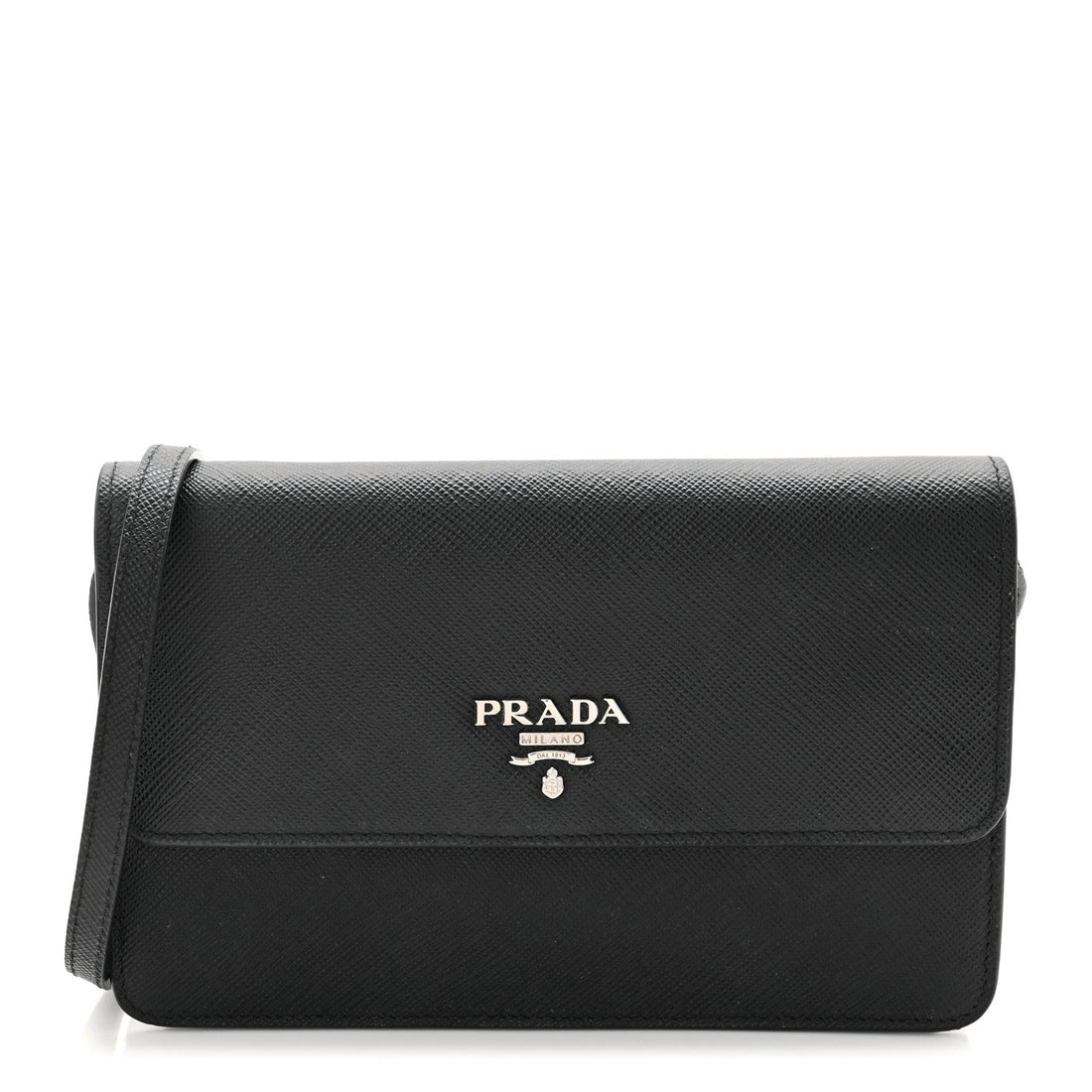Saffiano Metal Flap Wallet With Strap Black