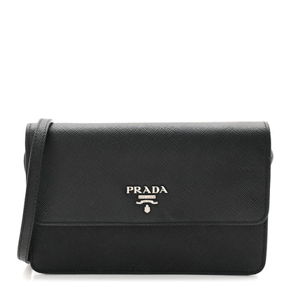 Saffiano Metal Flap Wallet With Strap Black