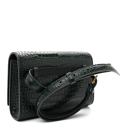 Calfskin Crocodile Embossed Monogram Kate Belt Bag  Dark Mint