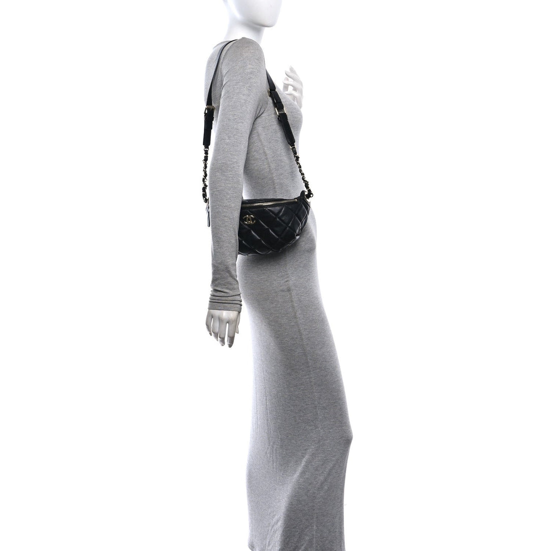 Shiny Lambskin Quilted Belt Bag Black