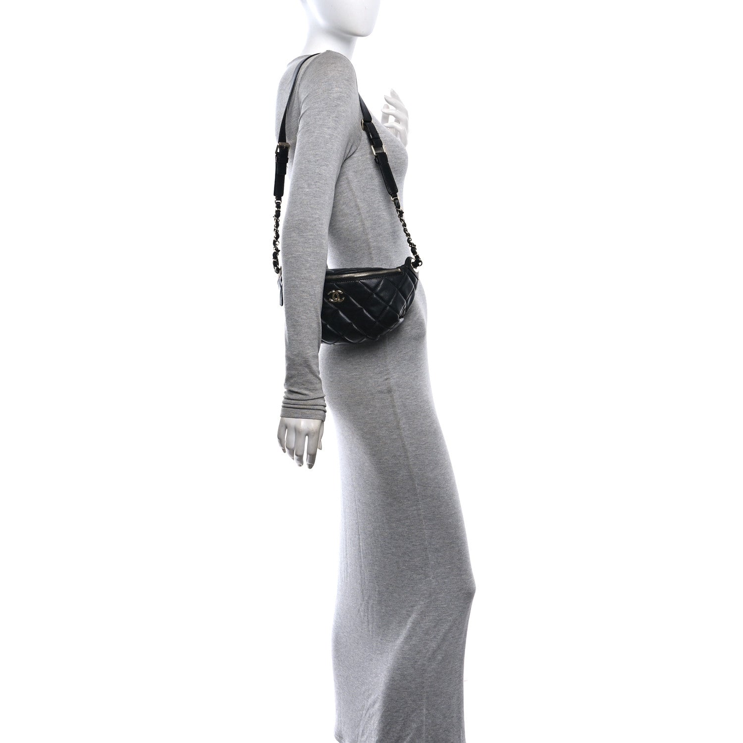 Shiny Lambskin Quilted Belt Bag Black