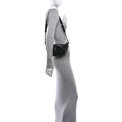 Shiny Lambskin Quilted Belt Bag Black