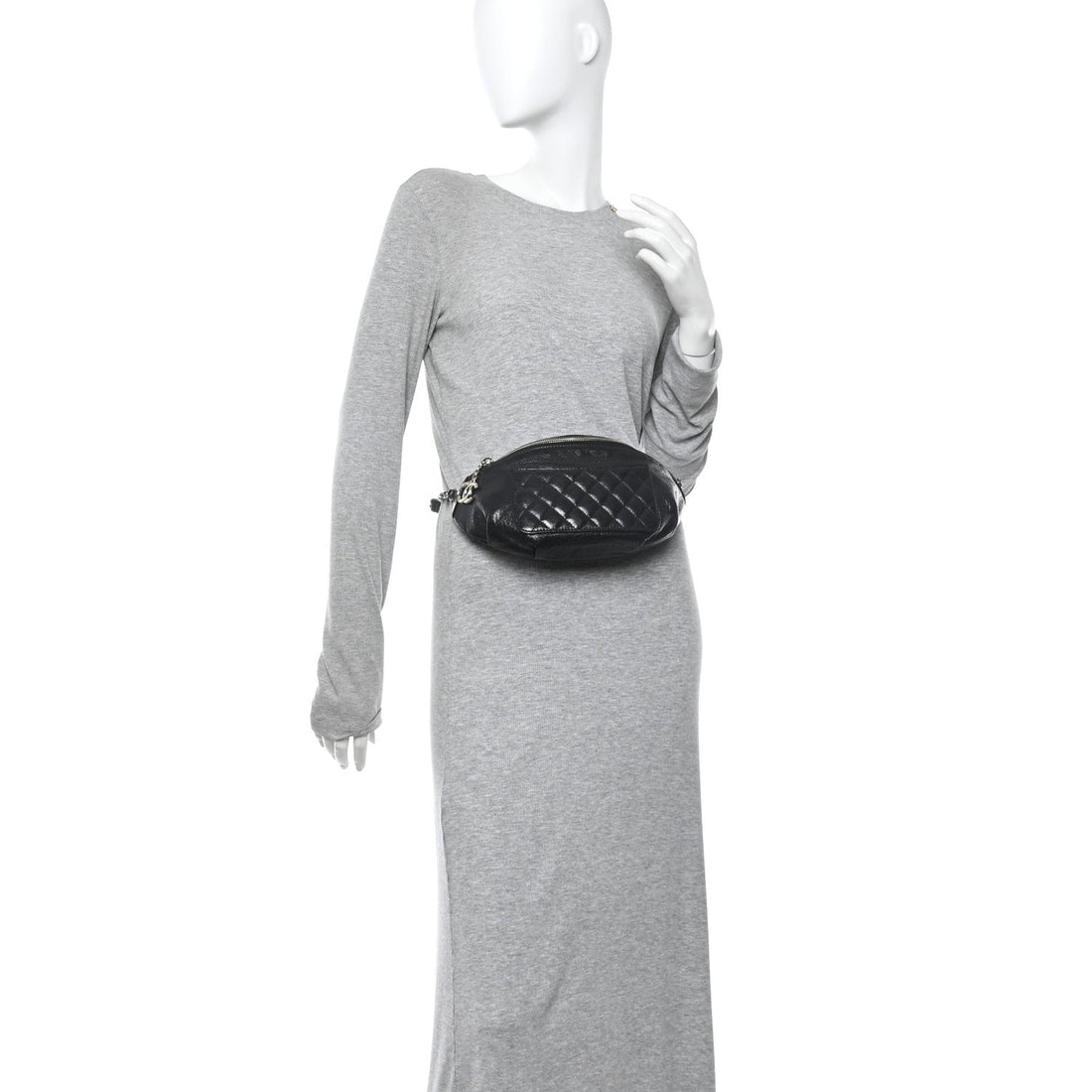 Crumpled Glazed Lambskin Quilted Waist Bag Fanny Pack Black