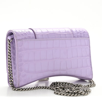 Shiny Calfskin Crocodile Embossed Hourglass Chain Bag Lilac
