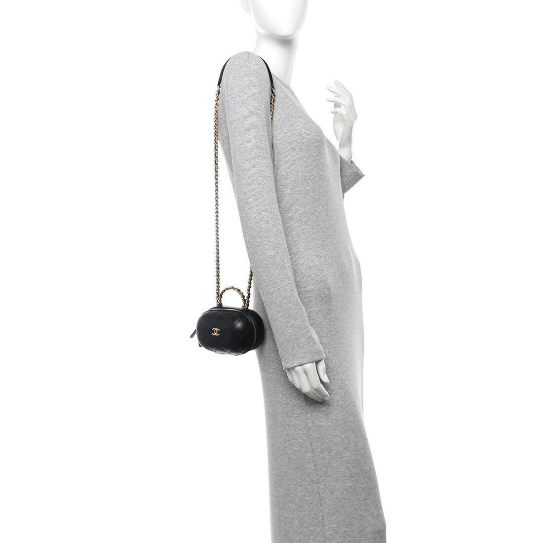 Lambskin Quilted CC Bubble Vanity Case With Chain Black