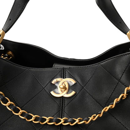 Calfskin Quilted Small Coco Base Shopping Bag Black