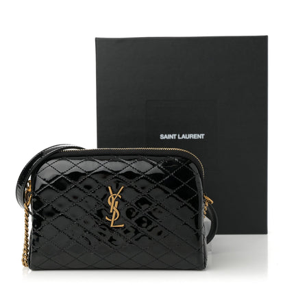 Patent Quilted Gaby Zipped Pouch Black