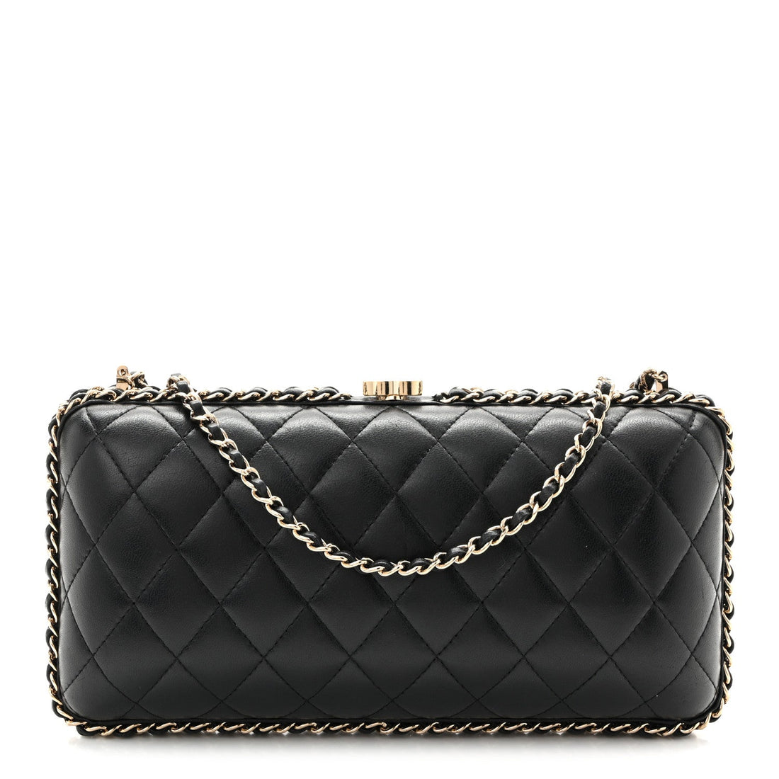 Lambskin Quilted Chain Around Clutch Black