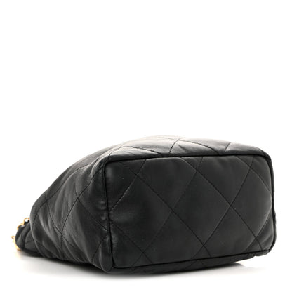 Lambskin Resin Quilted Small Bucket Bag Black