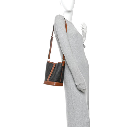 Triomphe Canvas Calfskin Small Bucket Bag Tan