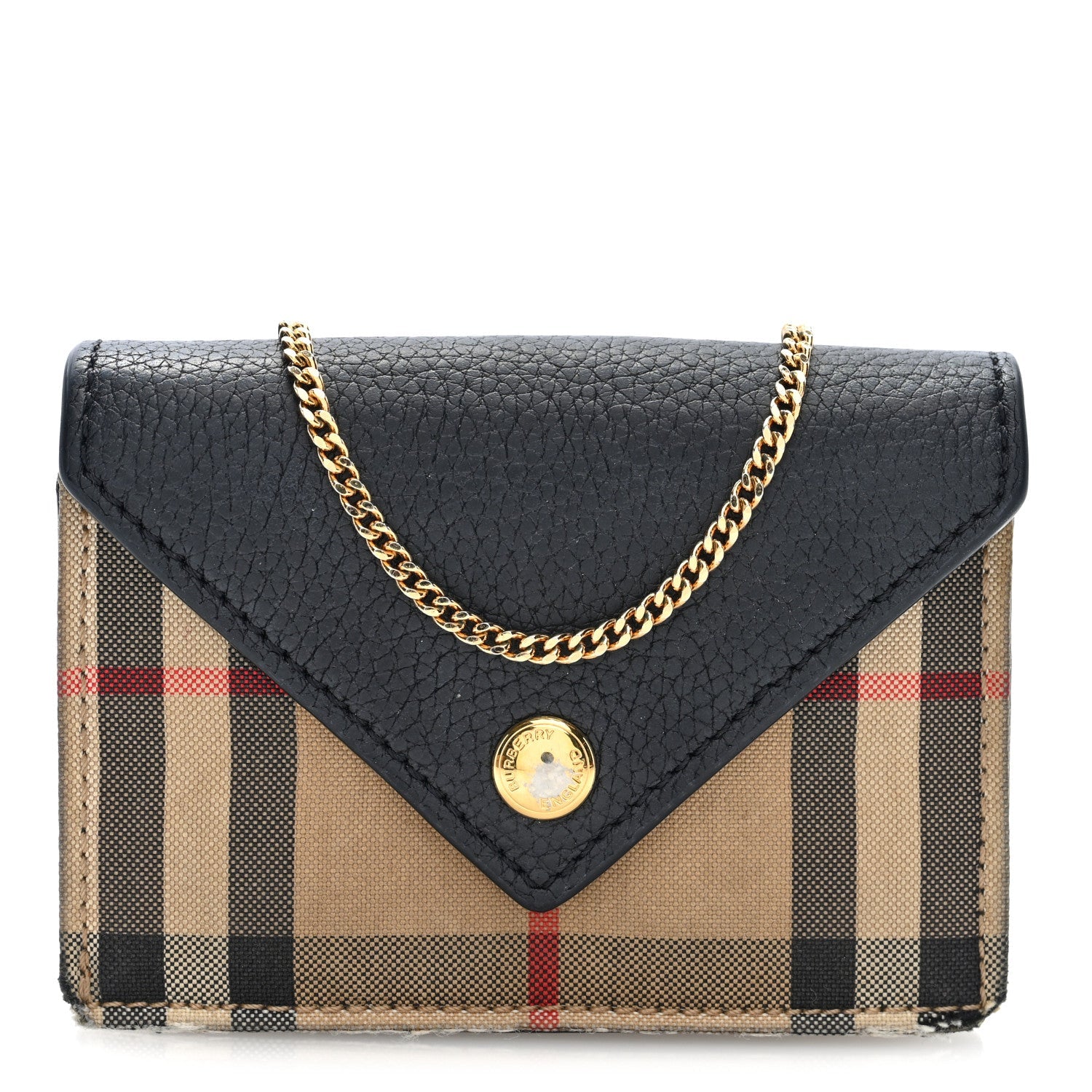 Grainy Calfskin Vintage Check Jade Card Case On Chain Black
