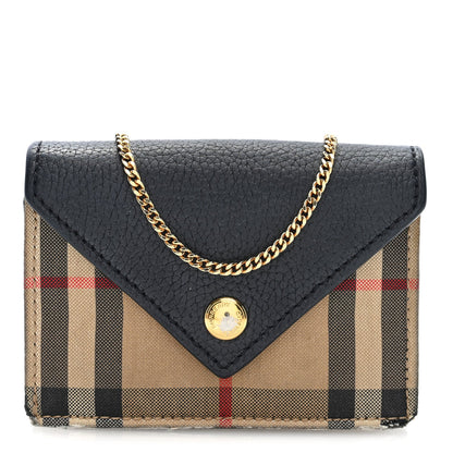 Grainy Calfskin Vintage Check Jade Card Case On Chain Black