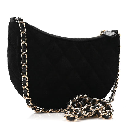 Velvet Crystal Quilted Chain Hobo Black