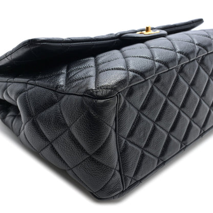 Grained Calfskin Quilted XXL Travel Flap Bag Black
