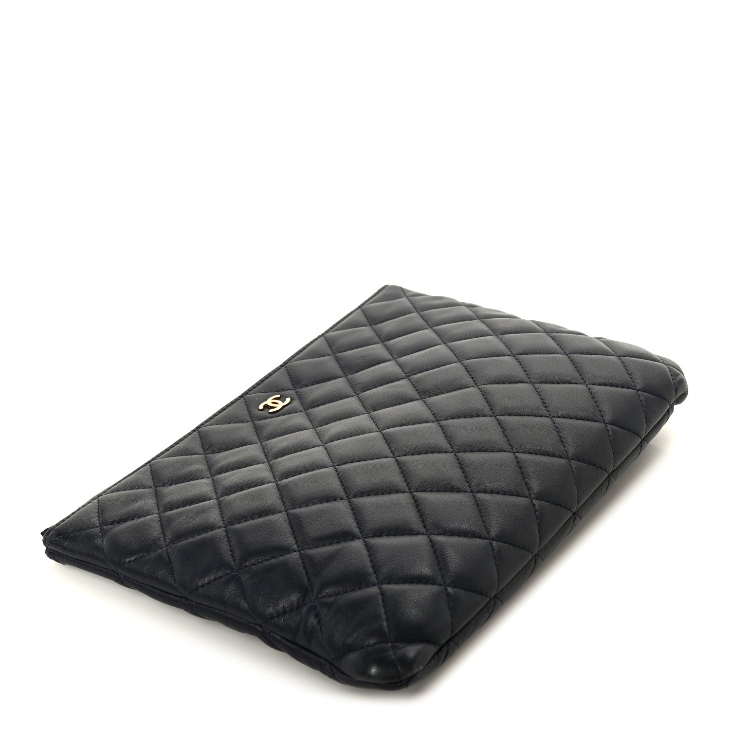 Lambskin Quilted Medium Cosmetic Case Navy Blue