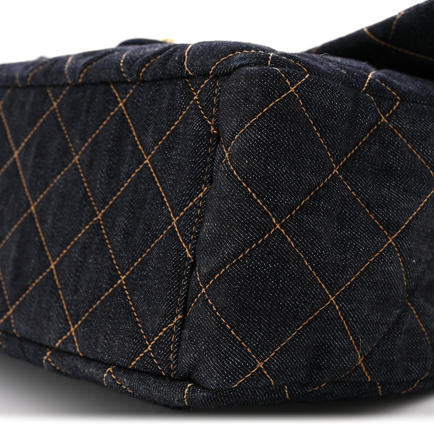 Denim Quilted XXL Travel Flap Bag Dark Blue Orange