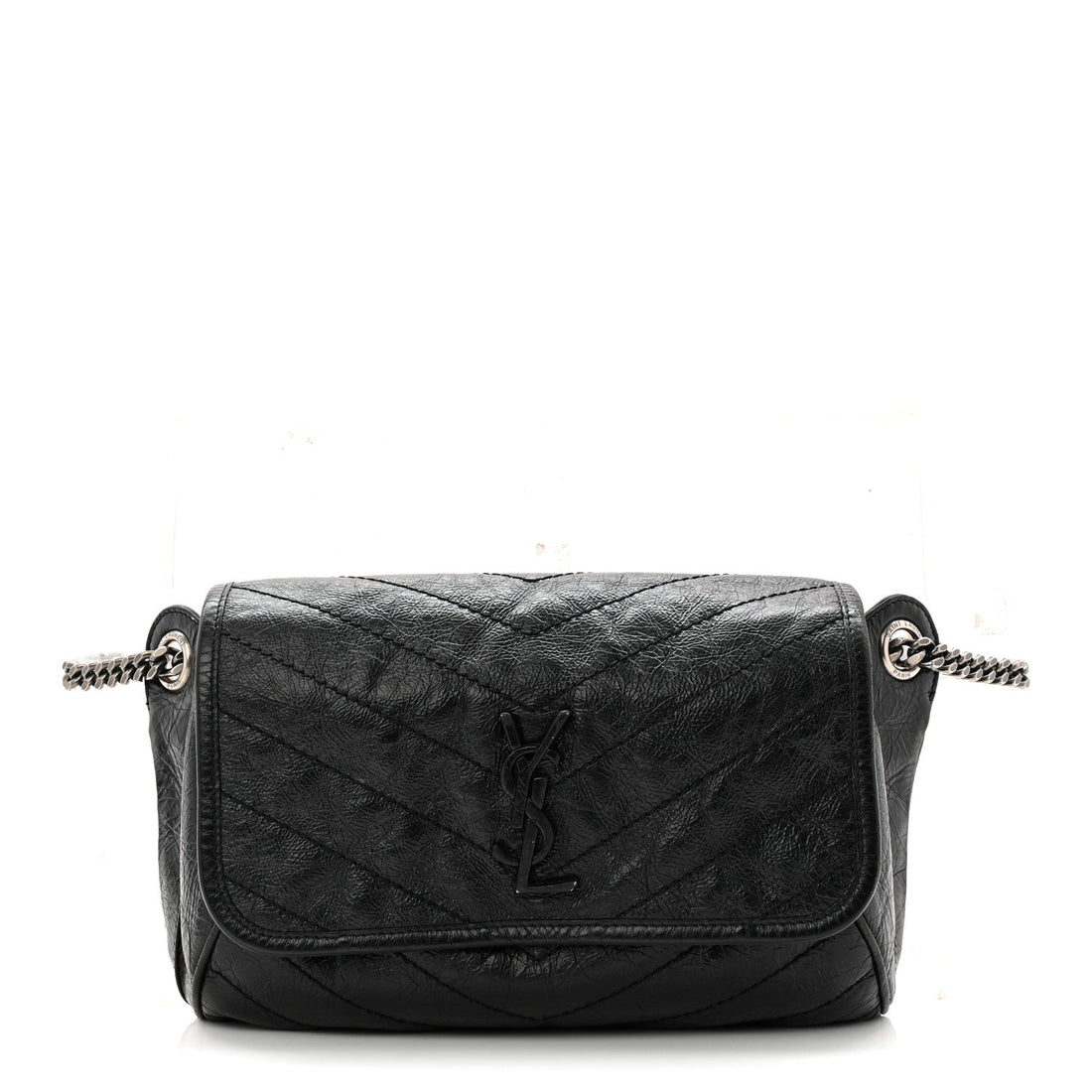 Crinkled Calfskin Matelasse Monogram Niki Body Bag Black