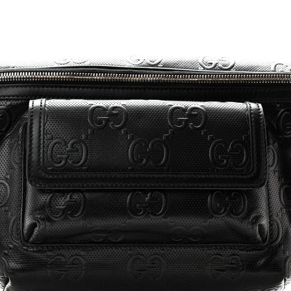Calfskin GG Tennis Embossed Pocket Belt Bag Black
