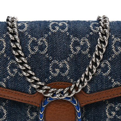 New Denim GG Monogram Dollar Calfskin Enamel Mini Dionysus Chain Wallet Blue Tea Cuir Epilog Electric Blue