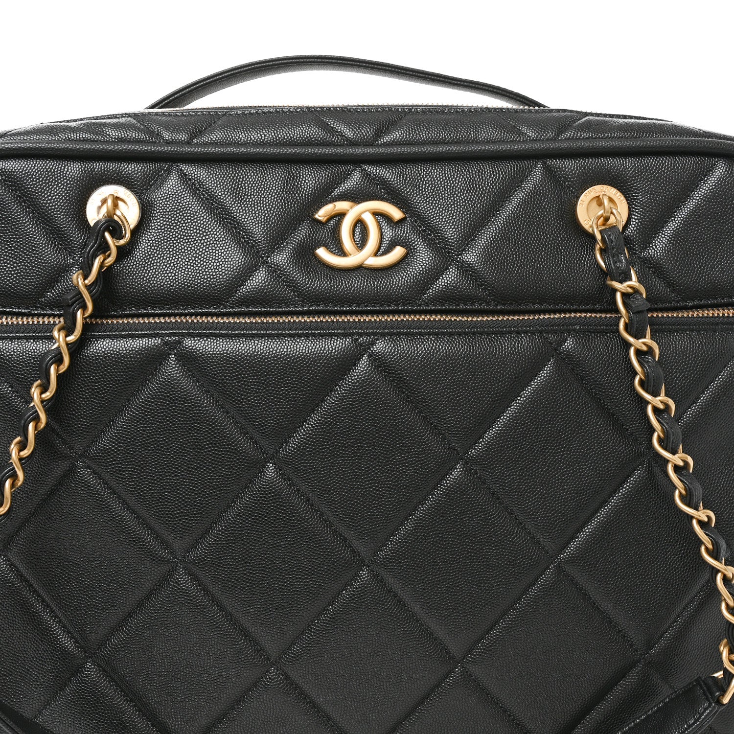 Shiny Grained Calfskin Quilted Travel Bowling Bag Black