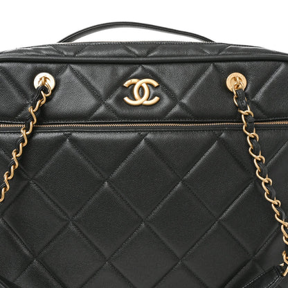 Shiny Grained Calfskin Quilted Travel Bowling Bag Black