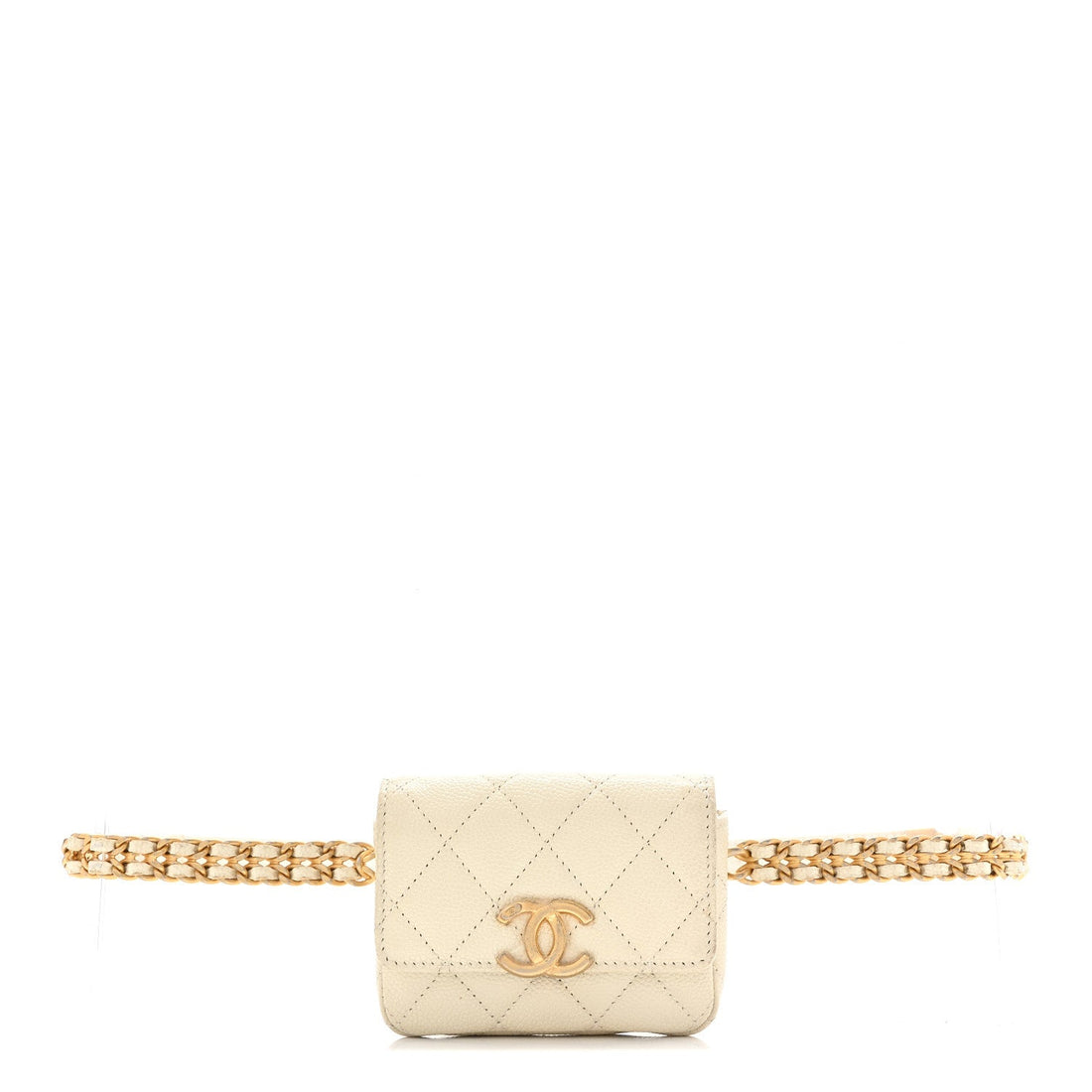 Shiny Caviar Quilted Chain Melody Belt Bag White