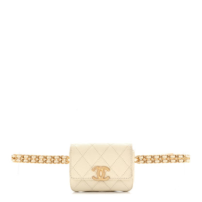 Shiny Caviar Quilted Chain Melody Belt Bag White