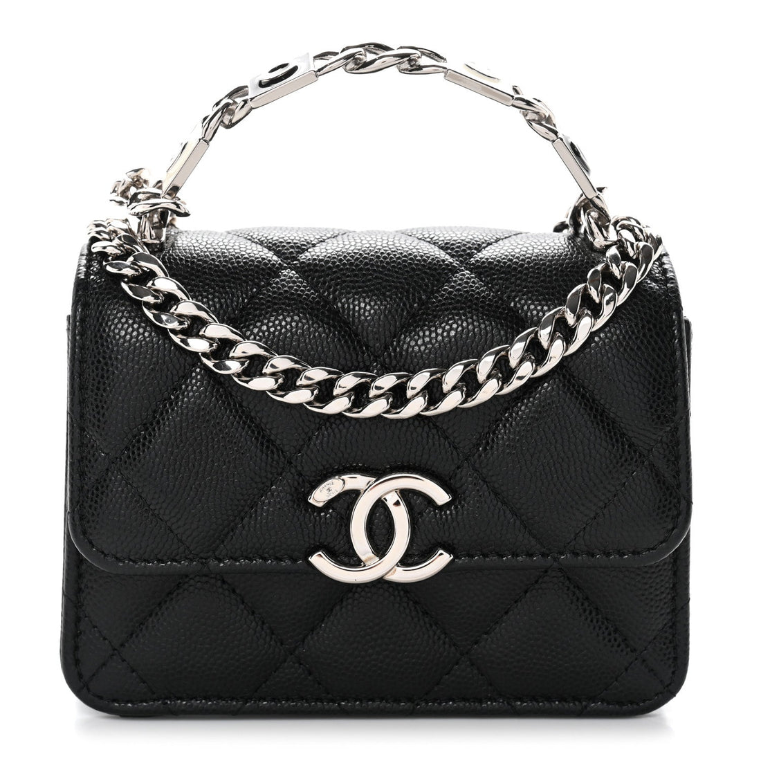 Caviar Quilted Enamel Top Handle Flap Clutch With Chain Black Clutch With Chain Black