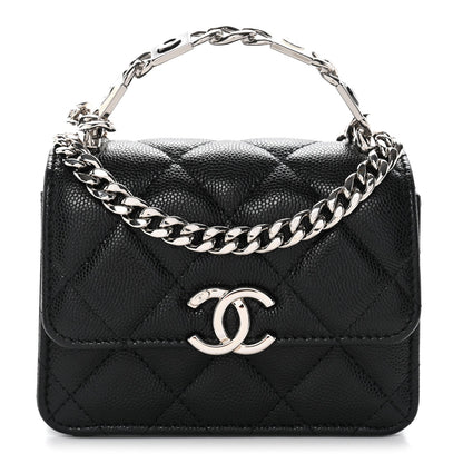 Caviar Quilted Enamel Top Handle Flap Clutch With Chain Black Clutch With Chain Black