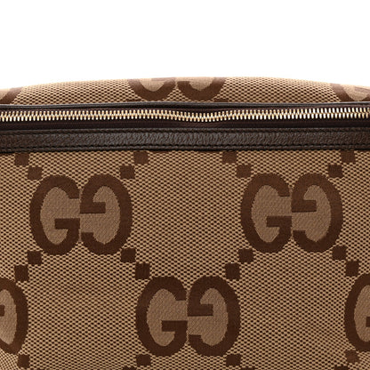 Monogram Jumbo GG Textured Dollar Calfskin Web Belt Bag Camel Ebony New Acero