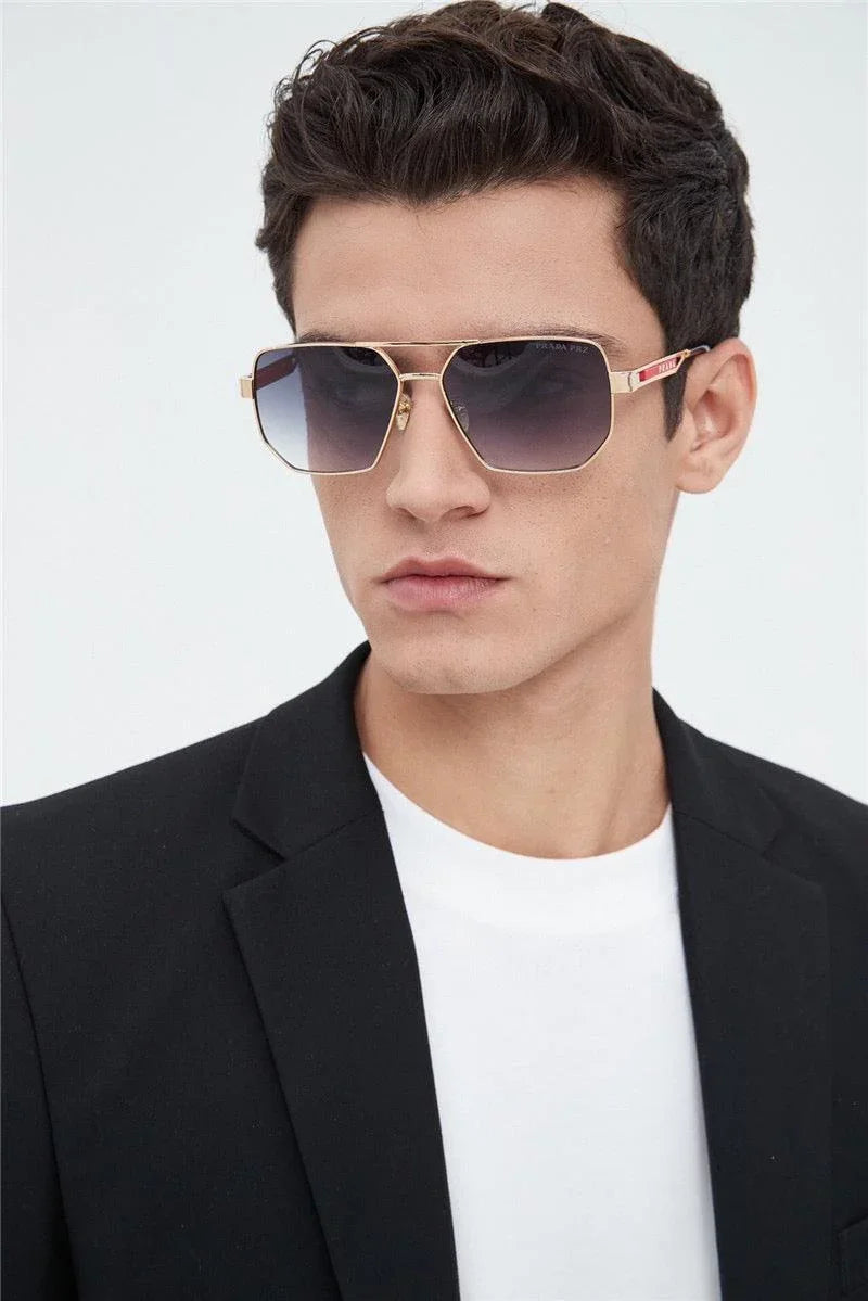 Prada Men's  Black / Silver Grey Lens Aviator 51-18🖤
