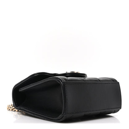 Lambskin Quilted Top Handle Flap Clutch With Chain Black