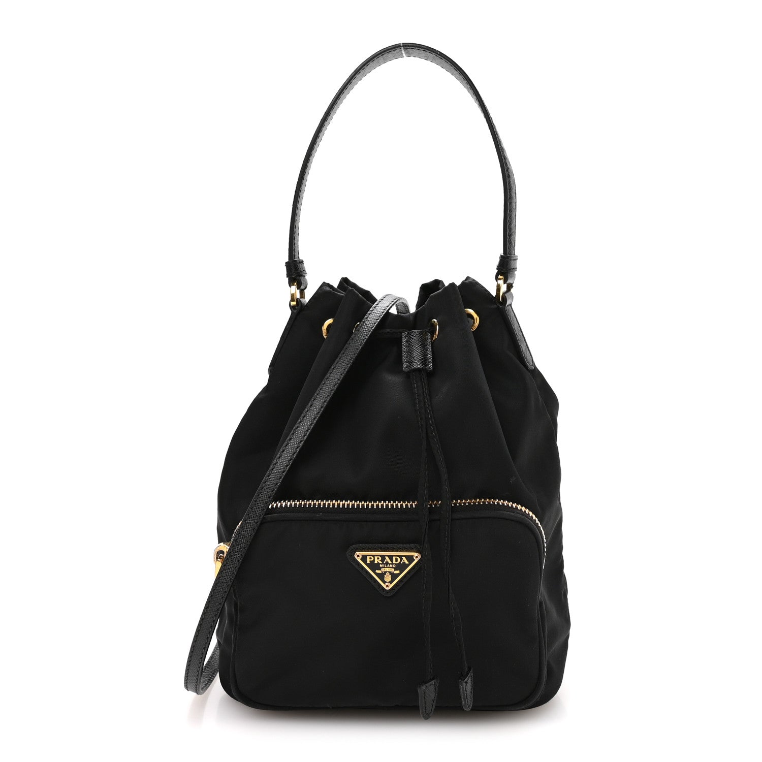 Re-Nylon Saffiano Duet Bucket Crossbody Bag Black Black