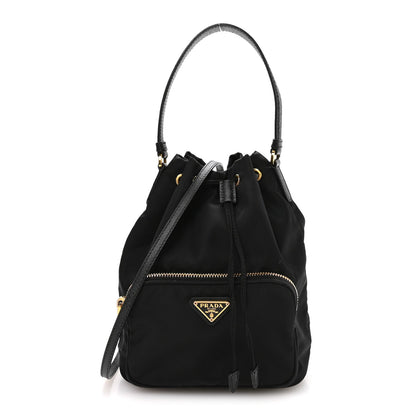 Re-Nylon Saffiano Duet Bucket Crossbody Bag Black Black