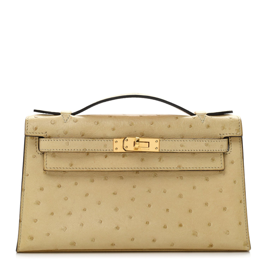 Ostrich Kelly Pochette Clutch Parchemin