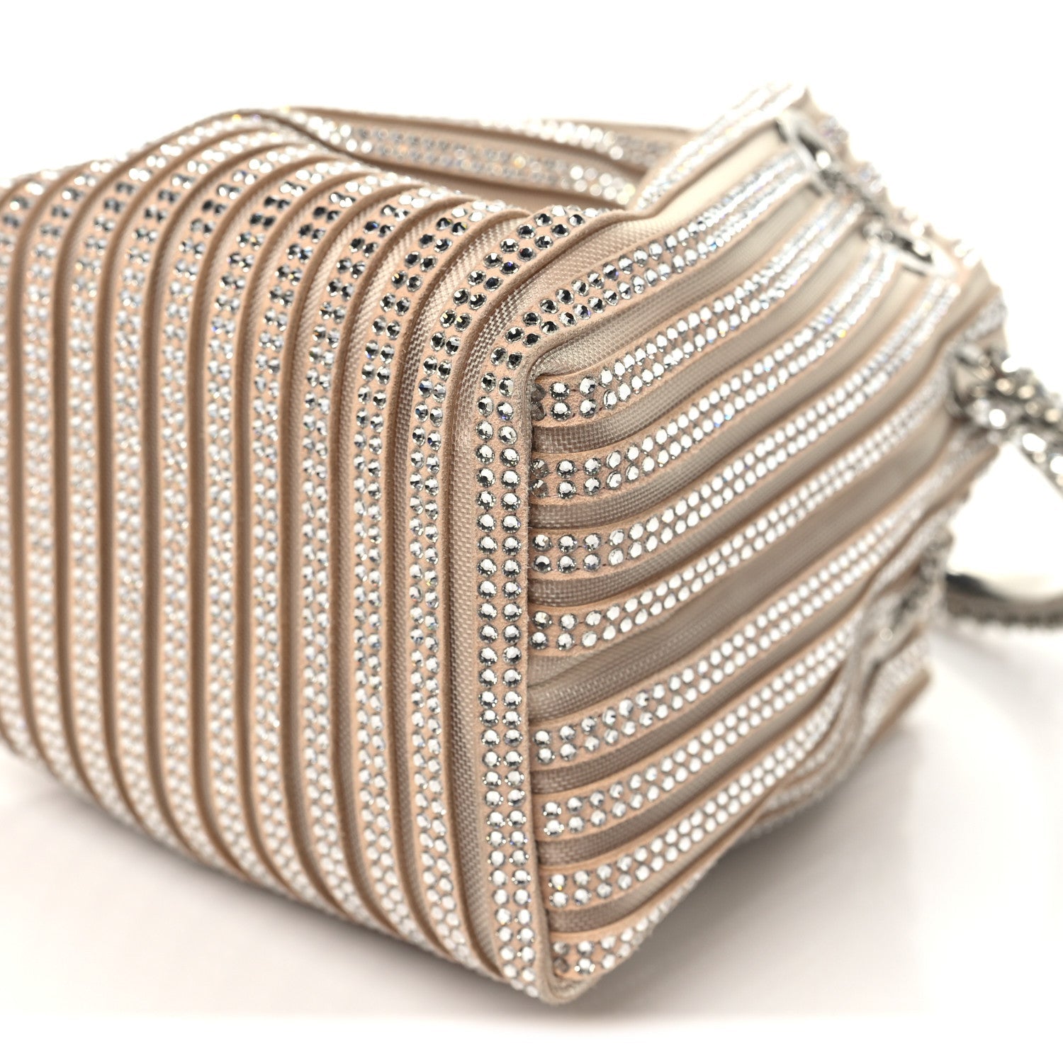 Suede Mesh Crystal Embellished Stripe Bon Bon Bucket Bag Macaron Mix