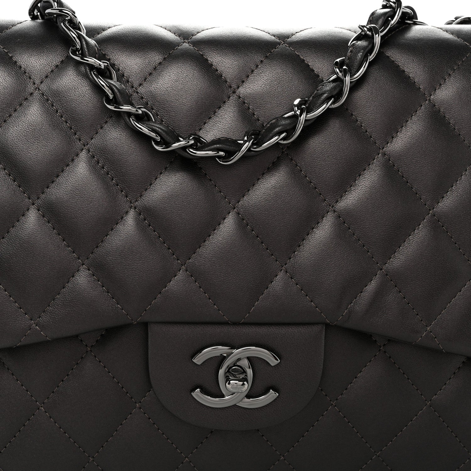 Lambskin Quilted Jumbo Single Flap  Dark Grey