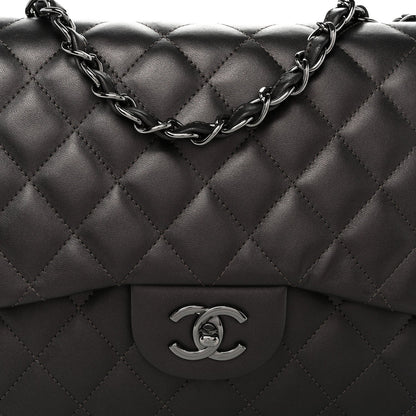Lambskin Quilted Jumbo Single Flap  Dark Grey