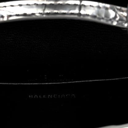Metallic Calfskin Crocodile Embossed Hourglass Top Handle Bag Mini Silver