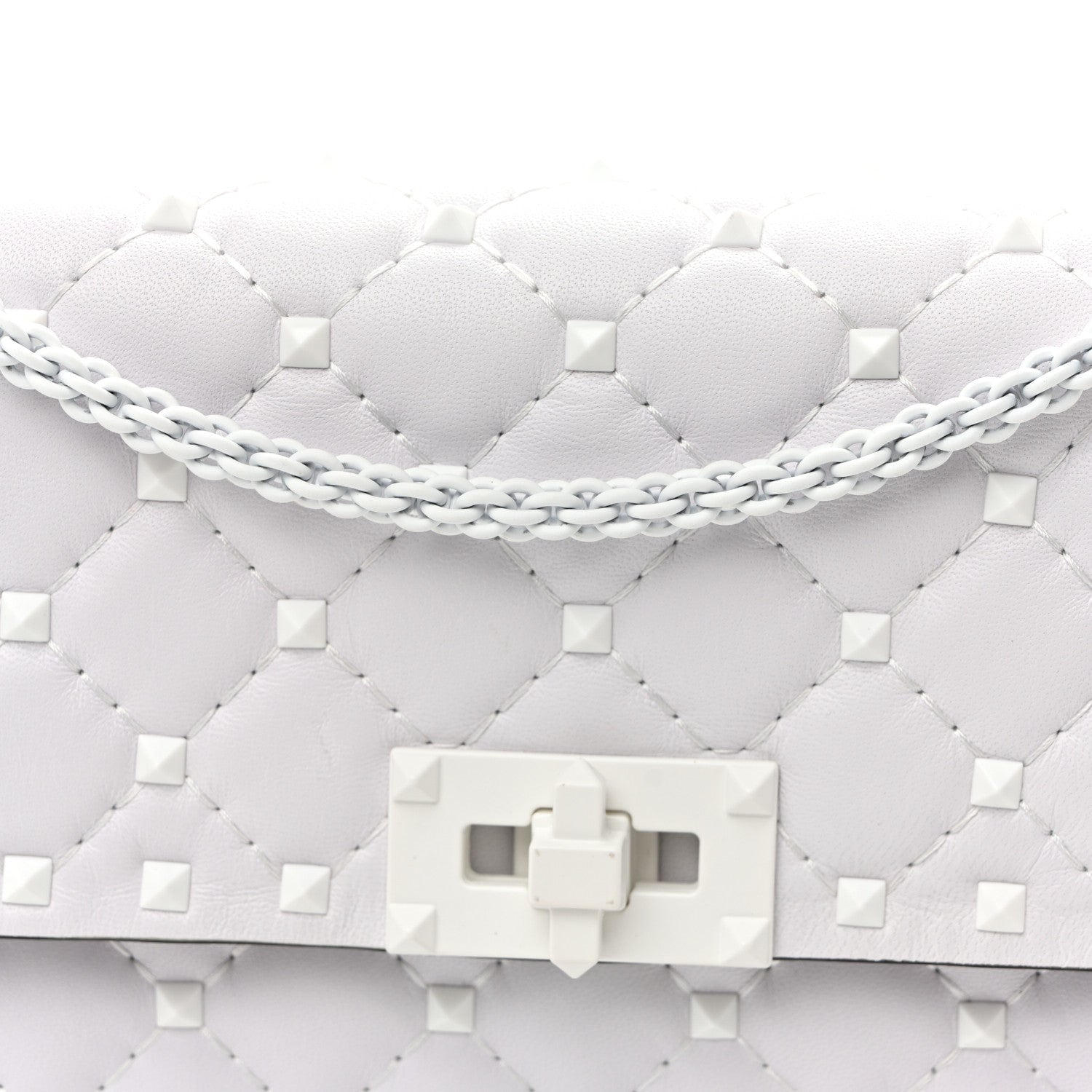 Lambskin Free Rockstud Spike Wallet on Chain Optic White