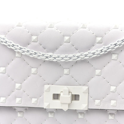 Lambskin Free Rockstud Spike Wallet on Chain Optic White