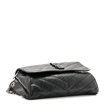 Crinkled Calfskin Matelasse Monogram Niki Body Bag Black